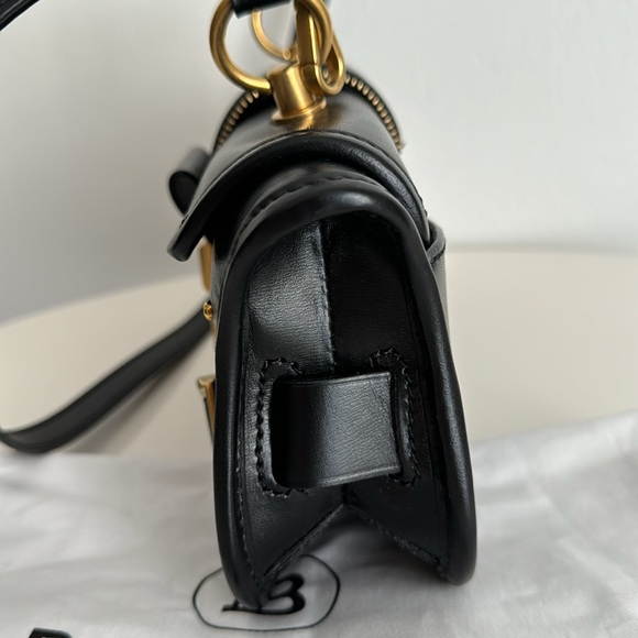 BALMAIN *NEW* Black Leather Top Handle Leather Bag with Crossbody Strap - Picture 5 of 16